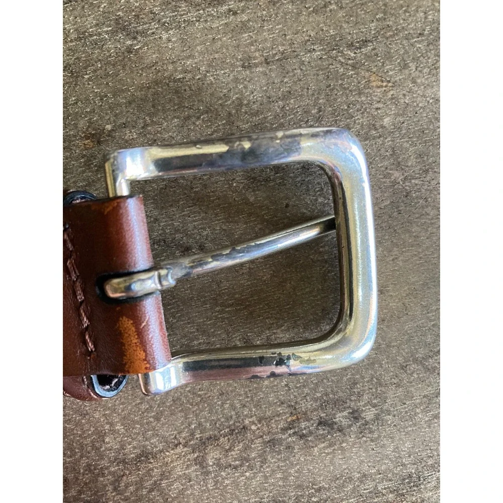 Tommy Hilfiger Mens Brown Braided Leather Belt Size 40 Woven Silver Buckle Logo